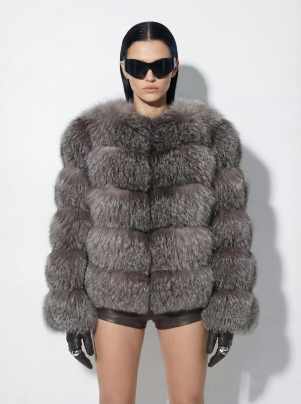 Grey Frost Fox Fur Coat: Women's Luxury Handmade Frost Jacket