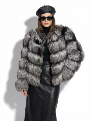 Silver Fox Fur Coat: Women's Luxury Handmade Jacket