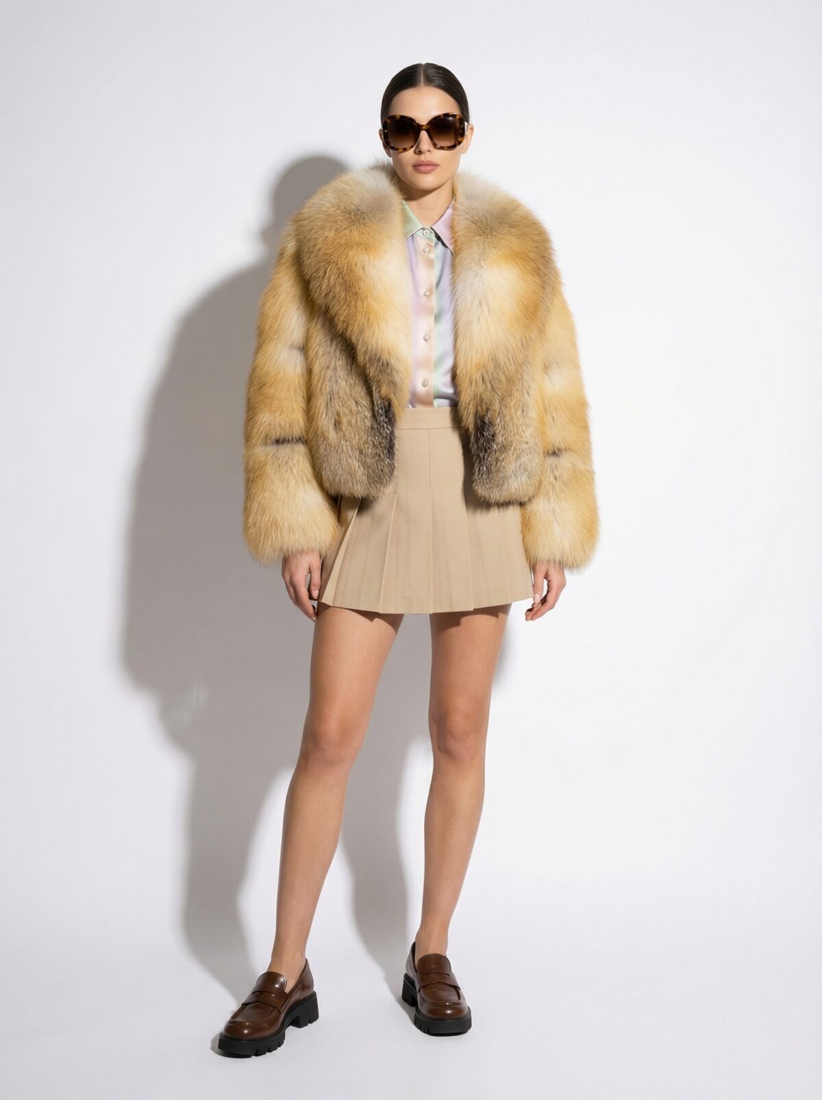 Golden Island Fox Fur Coat: Women's Luxury Handmade Jacket