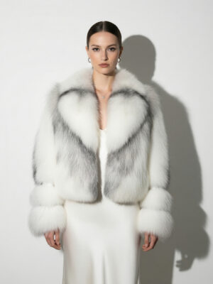 Arctic Marble Fox Fur Shadow White Coat: Women's Luxury Handmade Jacket