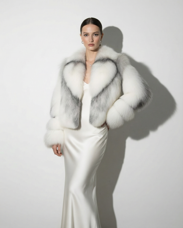 Arctic Marble Fox Fur Shadow White Coat: Women's Luxury Handmade Jacket