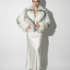 Arctic Marble Fox Fur Shadow White Coat: Women's Luxury Handmade Jacket