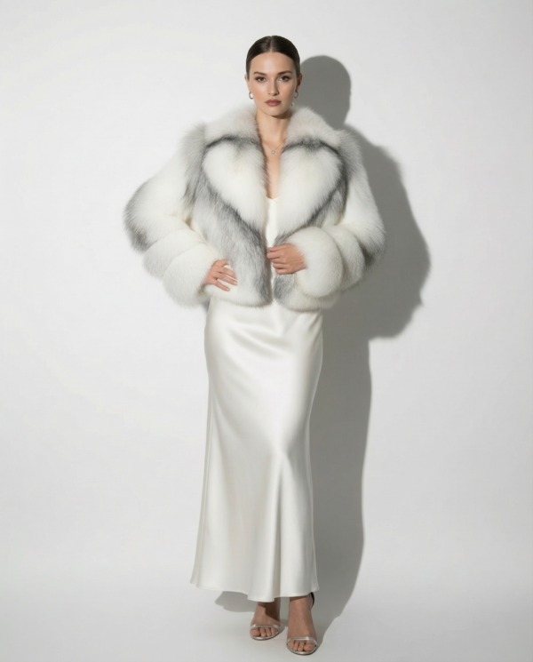 Arctic Marble Fox Fur Shadow White Coat: Women's Luxury Handmade Jacket
