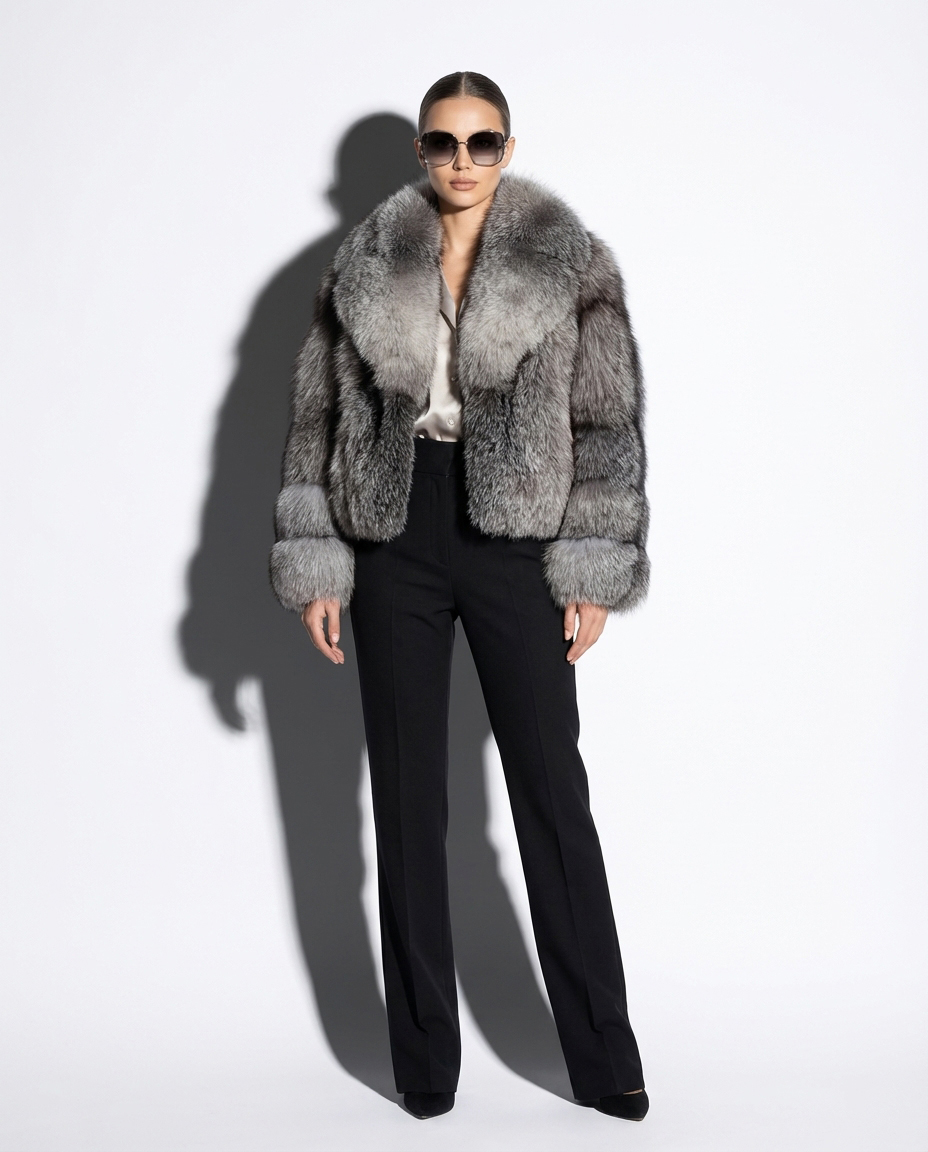 Grey Frost Fox Fur Coat: Women's Luxury Jacket