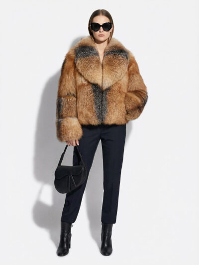 Gold Cross Fox Fur Coat: Women's Handmade Luxury Jacket