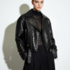 Oversized Crocodile-Embossed Leather Moto Jacket