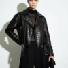 Crocodile Embossed Oversized Genuine Leather Motorcycle Biker Jacket