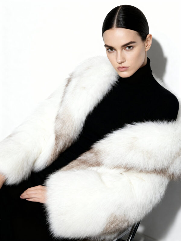 White Amber Fox Fur Coat: Women's Luxury Handmade Jacket