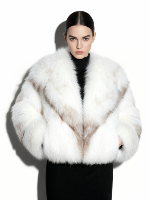 White Amber Fox Fur Coat: Women's Luxury Handmade Jacket
