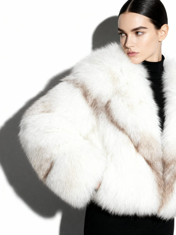 White Amber Fox Fur Coat: Women's Luxury Handmade Jacket
