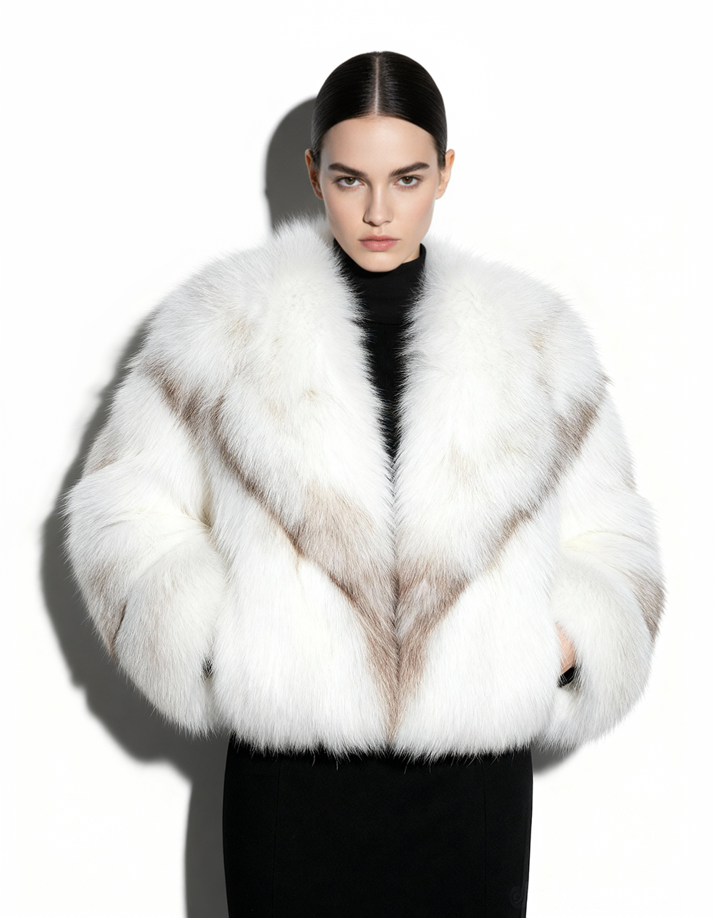 White Amber Fox Fur Coat: Women's Luxury Handmade Jacket