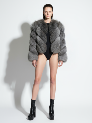 Handmade Grey Frost Fox Fur Coat: Women's Luxury Jacket