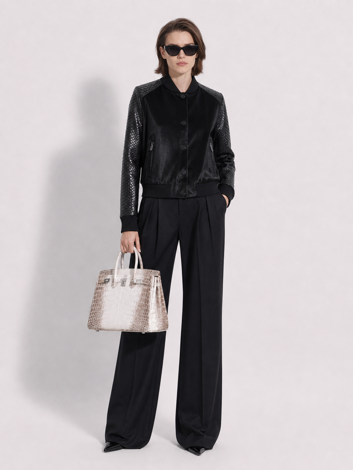 Ponyhair and Python Skin Bomber Jacket