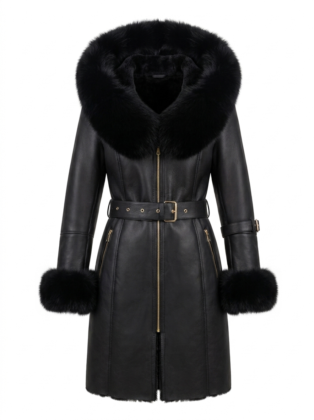 Fox Fur Hooded Shearling Overcoat – Belted