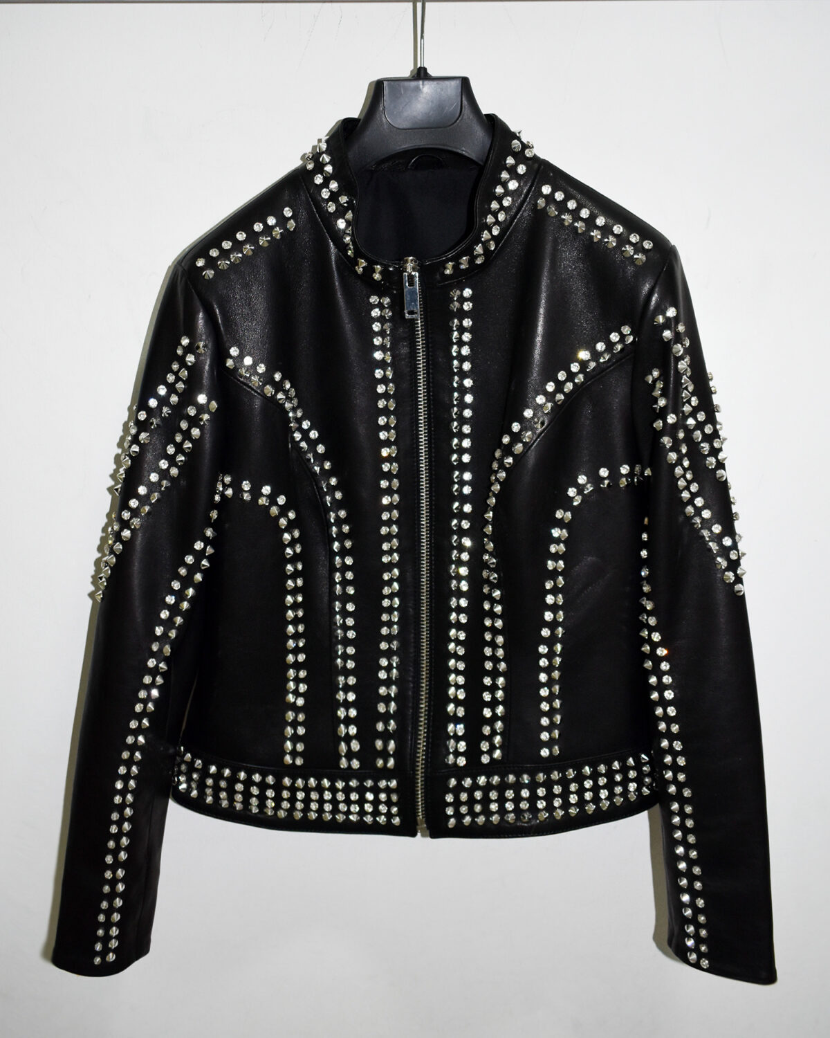 Women's Lambskin Black Genuine Leather Jacket - Studded Beaded