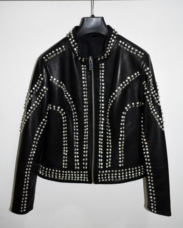 Women's Lambskin Black Genuine Leather Jacket - Studded Beaded