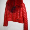 Blue Fox Fur Trim Quilted Genuine Leather Women's Biker Jacket