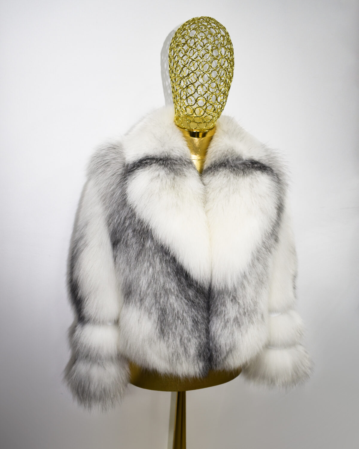 Arctic Marble Fox Fur Shadow White Coat: Women's Luxury Handmade Jacket