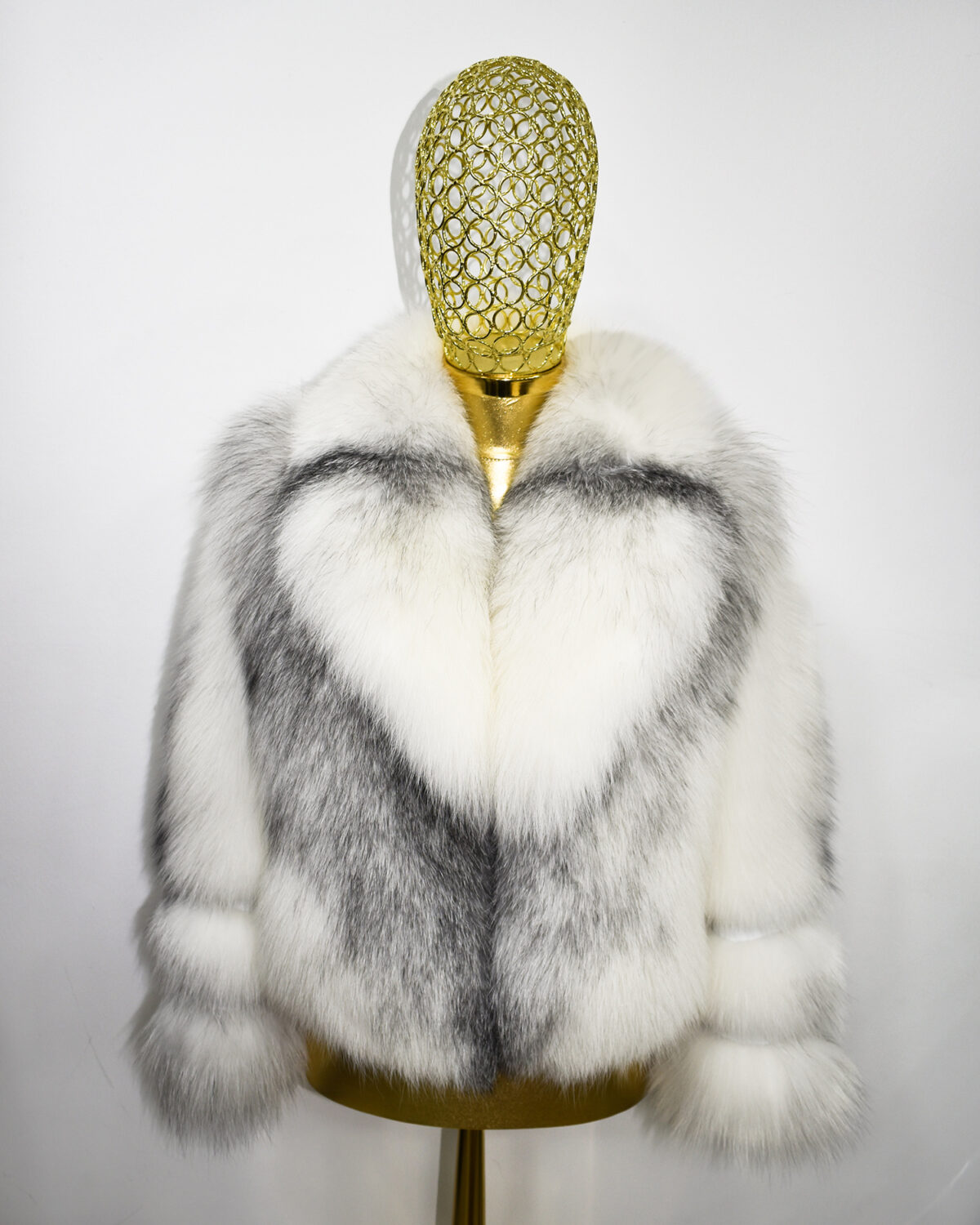 Arctic Marble Fox Fur Shadow White Coat: Women's Luxury Handmade Jacket