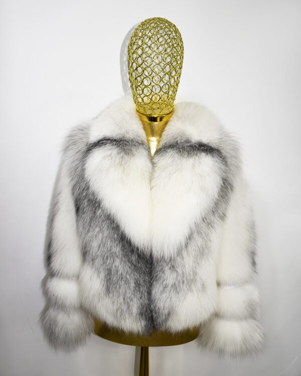 Arctic Marble Fox Fur Shadow White Coat: Women's Luxury Handmade Jacket