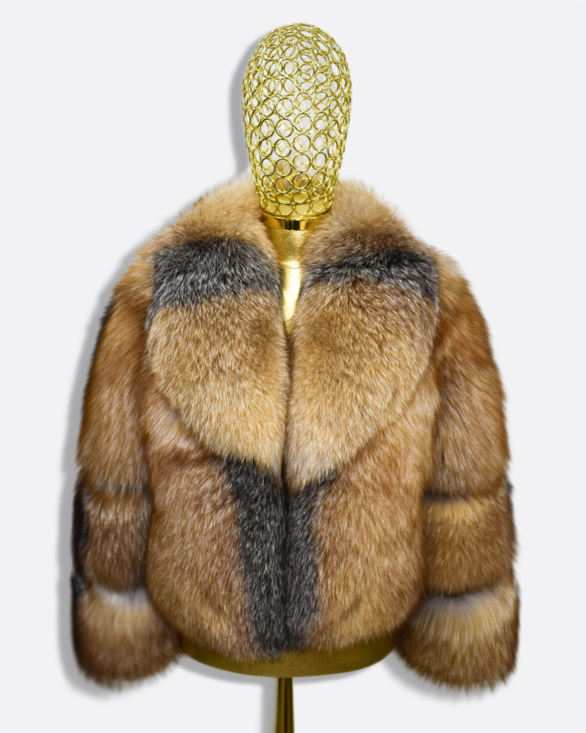 Gold Cross Fox Fur Coat: Women's Handmade Luxury Jacket