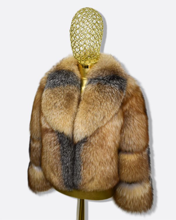 Gold Cross Fox Fur Coat: Women's Handmade Luxury Jacket