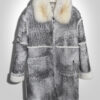 Handmade Genuine Shearling Fur Coat with Fox Fur Collar