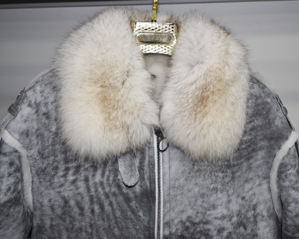 Handmade Genuine Shearling Fur Coat with Fox Fur Collar