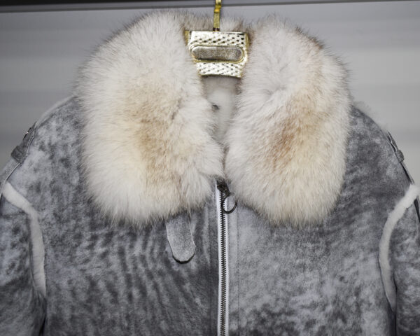 Handmade Genuine Shearling Fur Coat with Fox Fur Collar