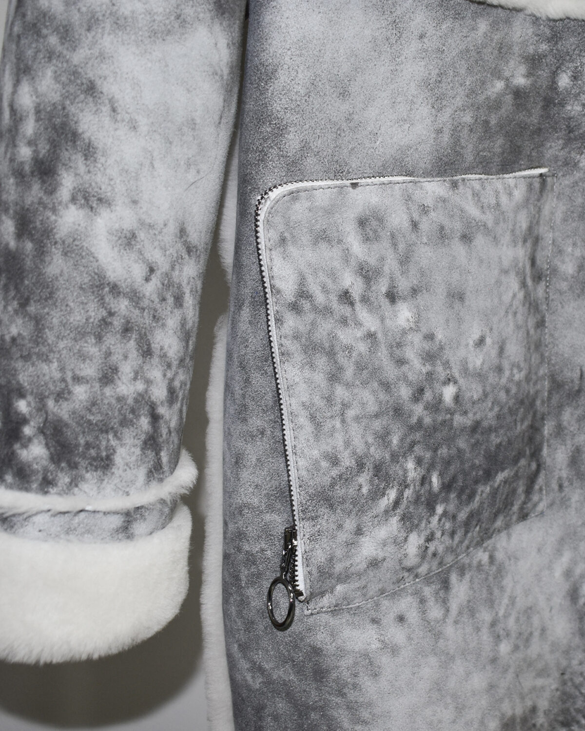 Handmade Genuine Shearling Fur Coat with Fox Fur Collar