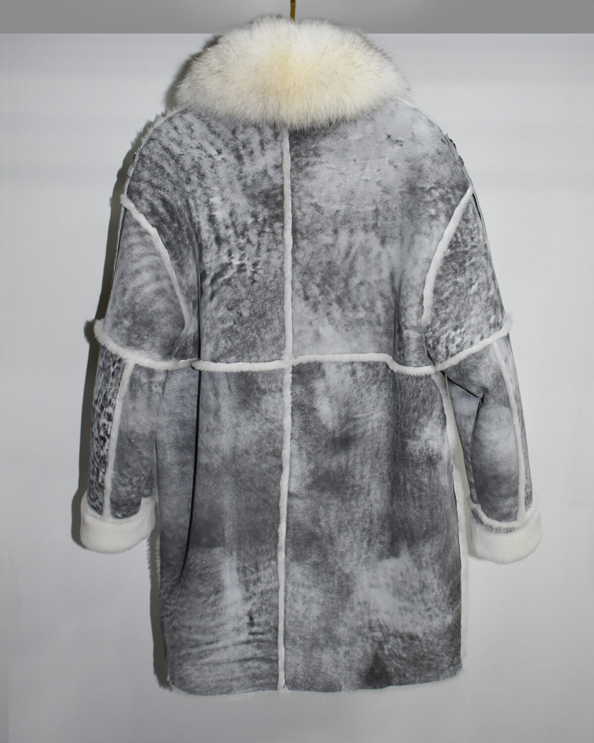 Handmade Genuine Shearling Fur Coat with Fox Fur Collar