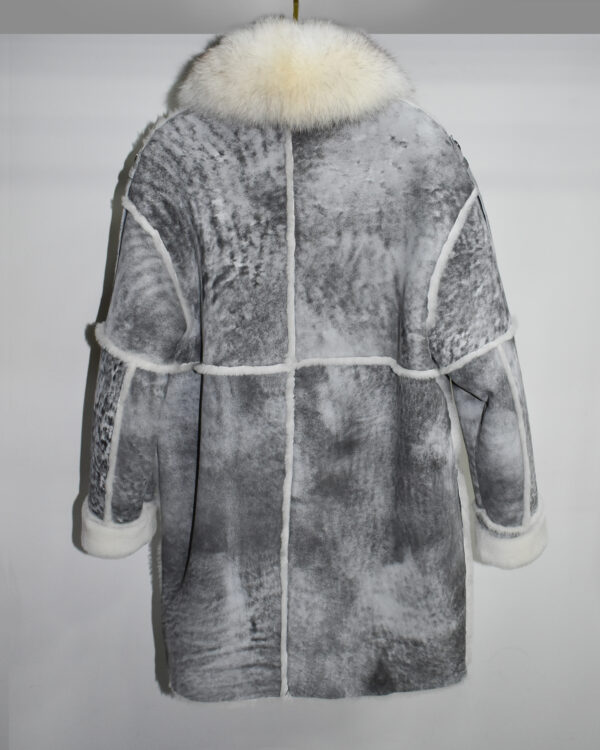 Handmade Genuine Shearling Fur Coat with Fox Fur Collar