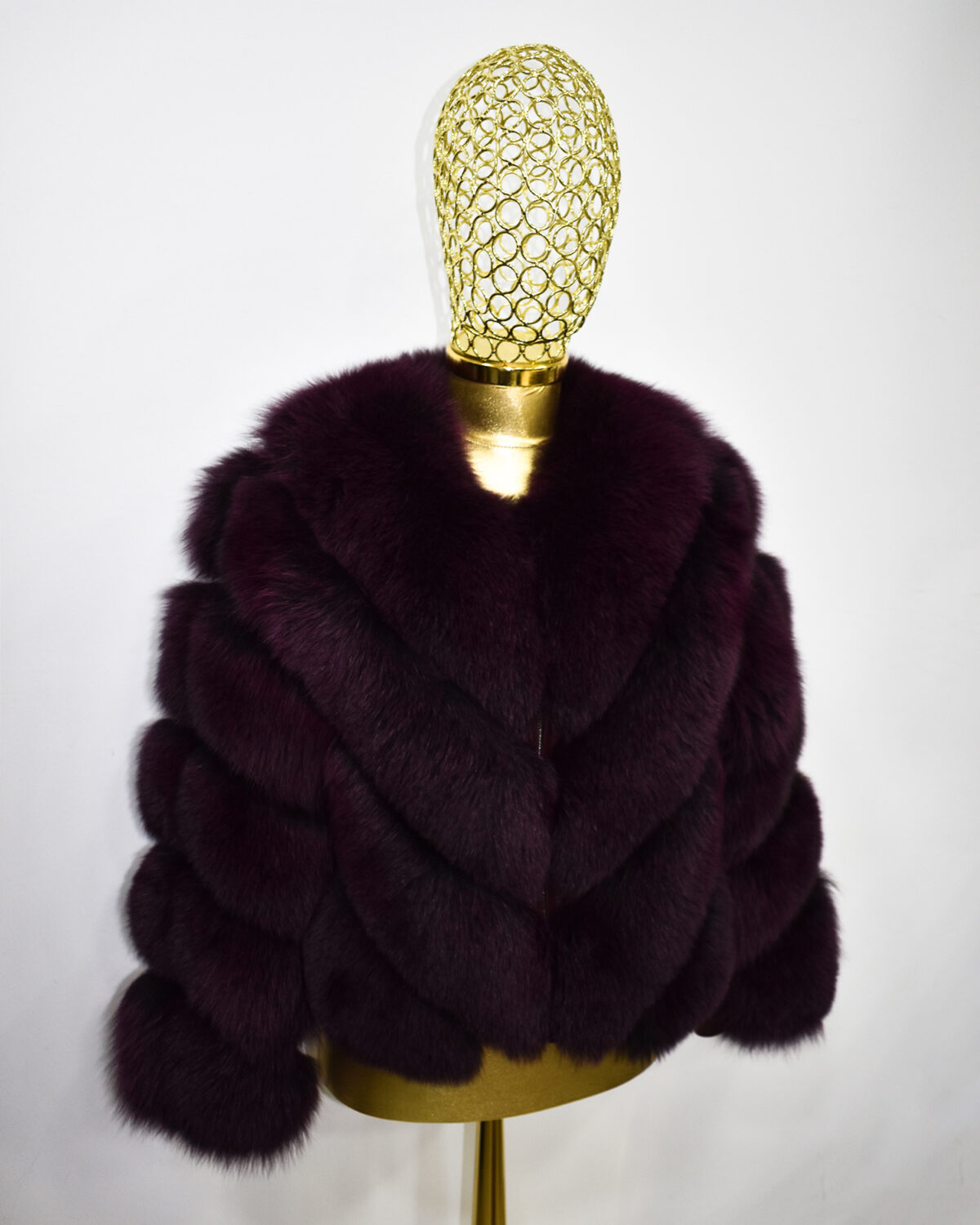 Bordeaux Fox Fur Coat: Women's Burgundy Luxury Handmade Jacket