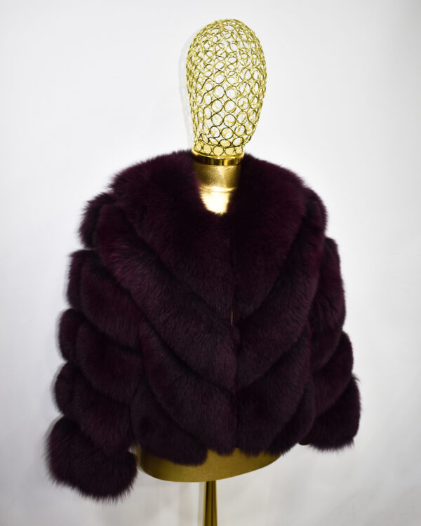 Bordeaux Fox Fur Coat: Women's Burgundy Luxury Handmade Jacket