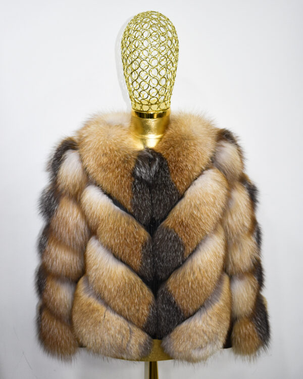 Gold Cross Fox Fur Jacket: Women's Luxury Handmade