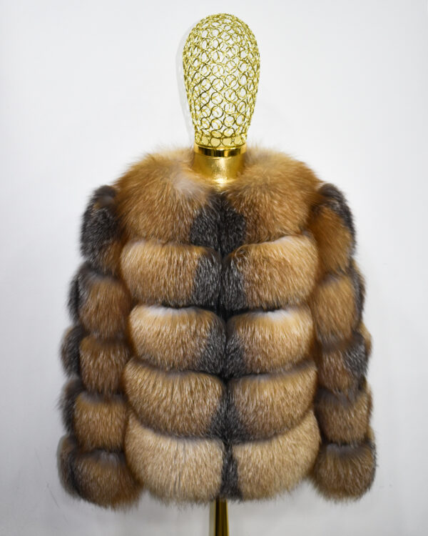 Gold Cross Fox Fur Coat: Women's Luxury Handmade Jacket