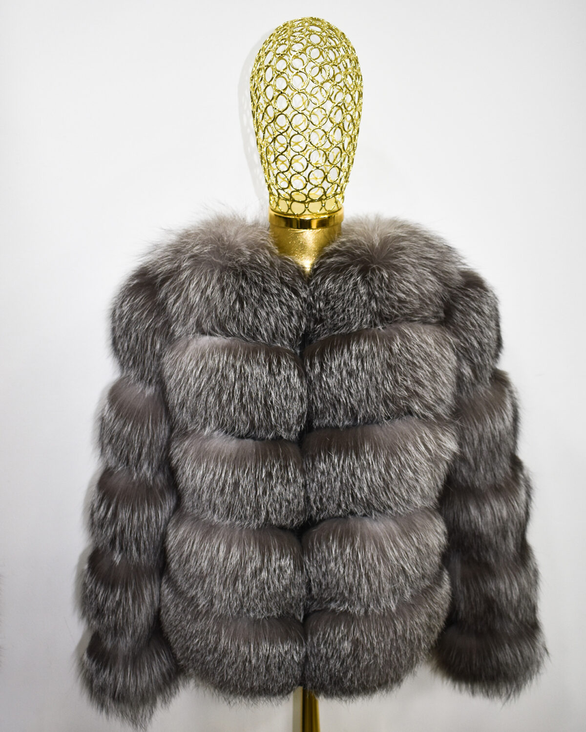 Grey Frost Fox Fur Coat: Women's Luxury Handmade Frost Jacket