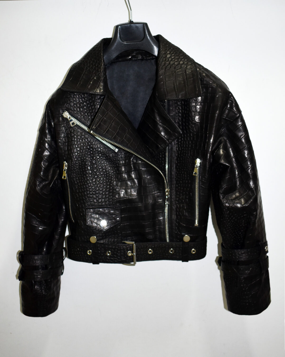 Crocodile Embossed Oversized Genuine Leather Motorcycle Biker Jacket