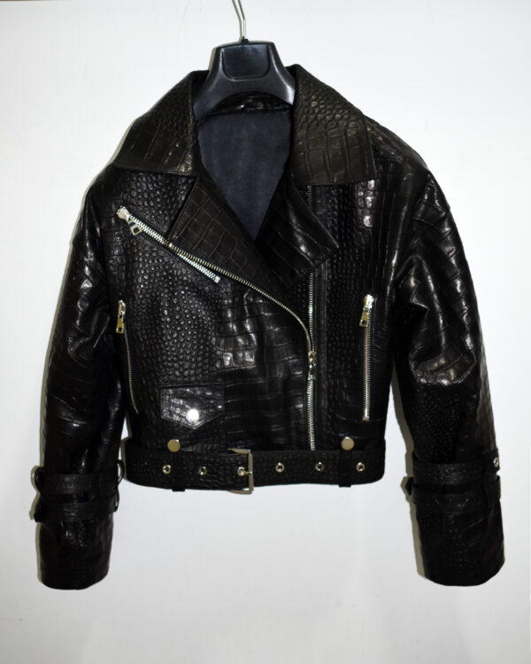 Crocodile Embossed Oversized Genuine Leather Motorcycle Biker Jacket