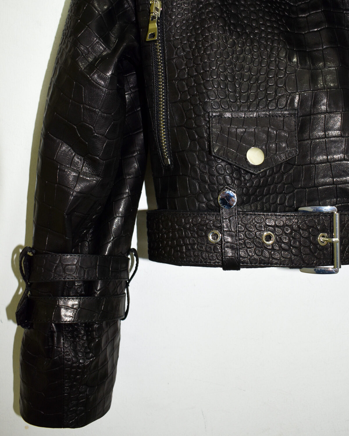 Crocodile Embossed Oversized Genuine Leather Motorcycle Biker Jacket