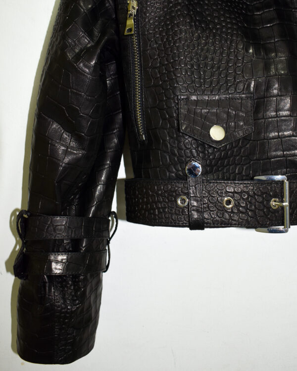 Crocodile Embossed Oversized Genuine Leather Motorcycle Biker Jacket
