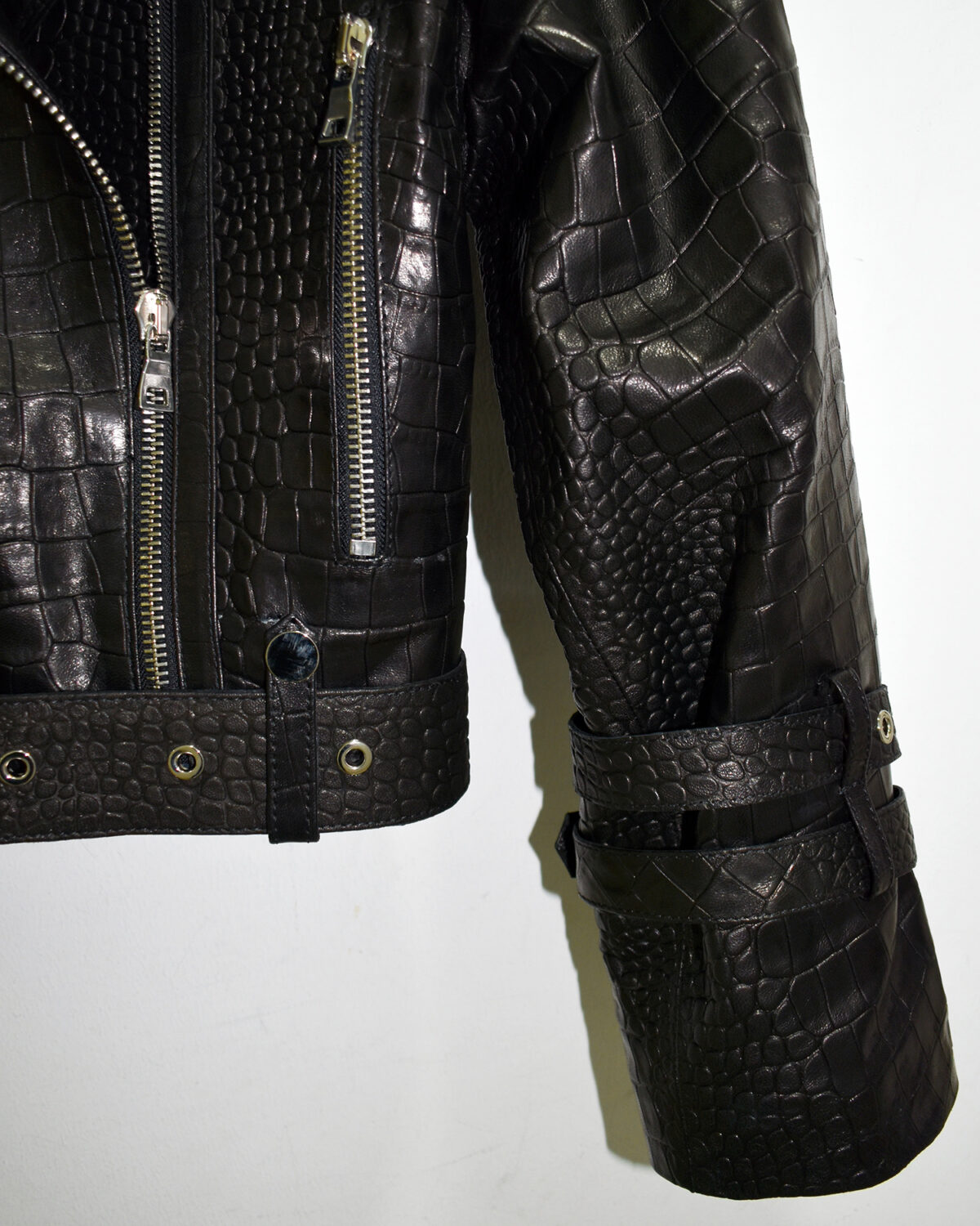 Crocodile Embossed Oversized Genuine Leather Motorcycle Biker Jacket