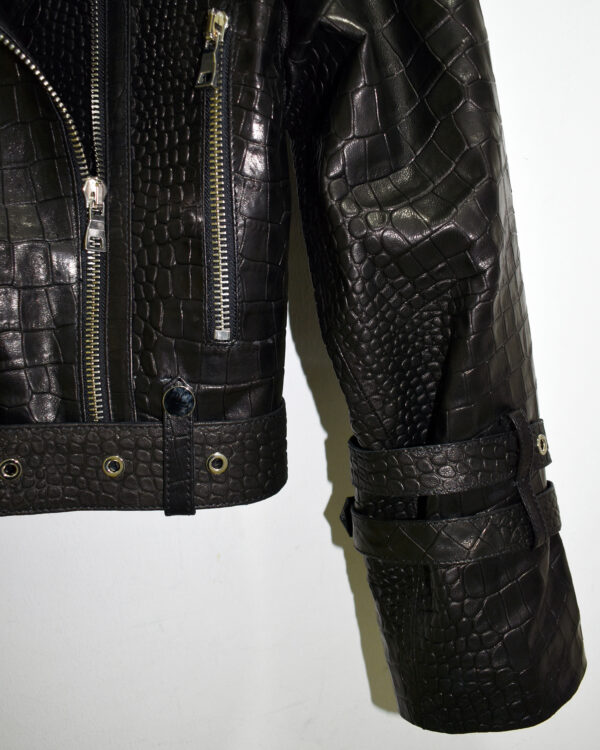 Crocodile Embossed Oversized Genuine Leather Motorcycle Biker Jacket