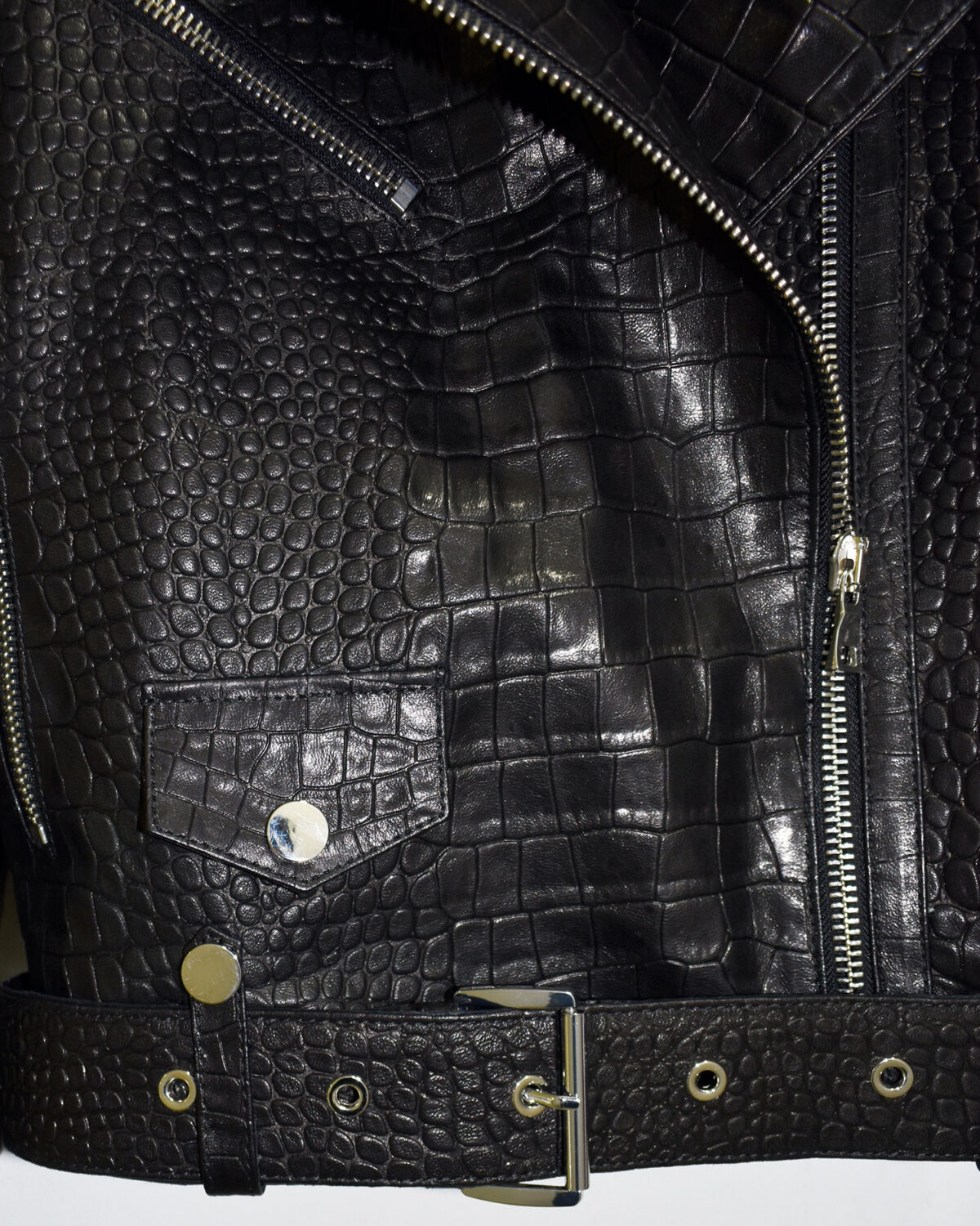 Crocodile Embossed Oversized Genuine Leather Motorcycle Biker Jacket