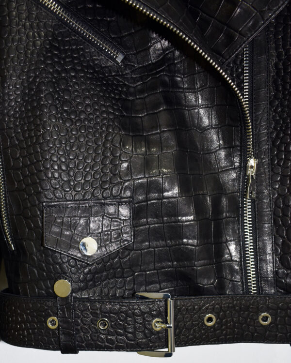 Crocodile Embossed Oversized Genuine Leather Motorcycle Biker Jacket