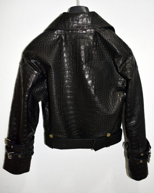 Crocodile Embossed Oversized Genuine Leather Motorcycle Biker Jacket