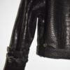 Crocodile Embossed Oversized Genuine Leather Motorcycle Biker Jacket