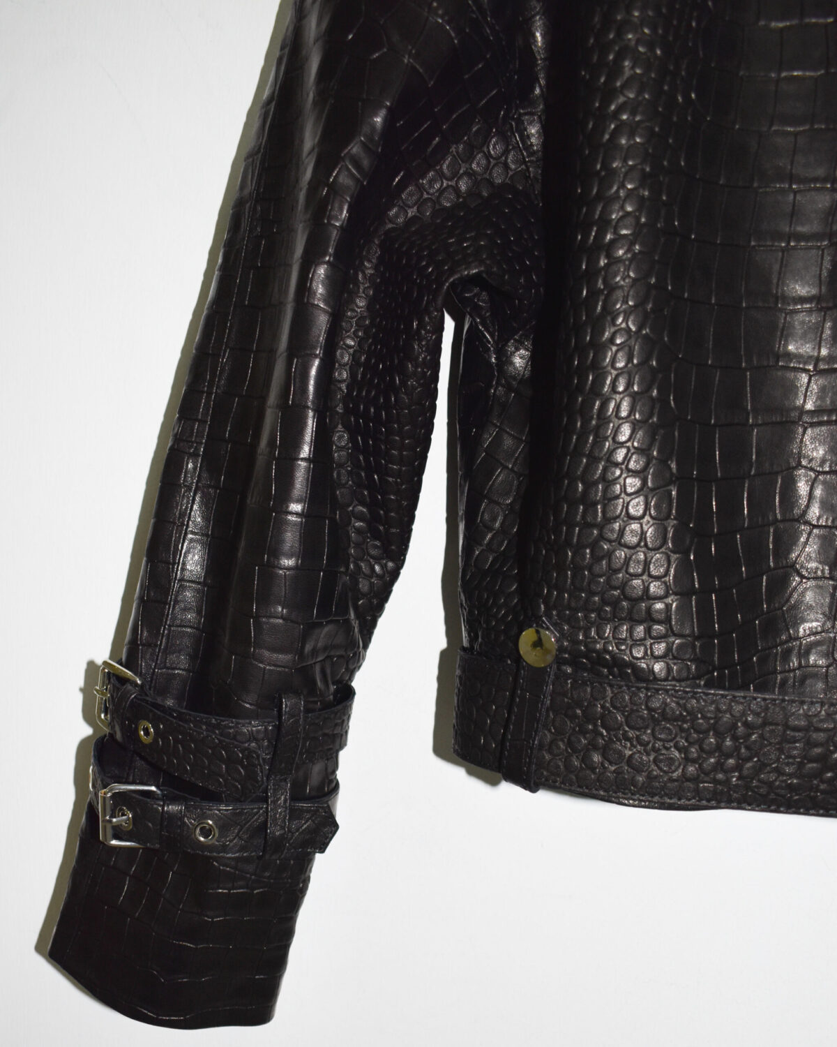 Crocodile Embossed Oversized Genuine Leather Motorcycle Biker Jacket