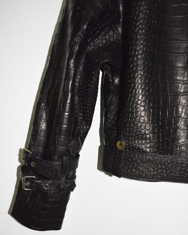 Crocodile Embossed Oversized Genuine Leather Motorcycle Biker Jacket