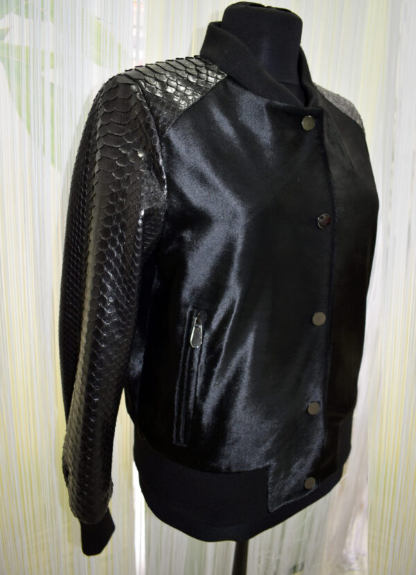 Pony Hair Genuine Python Leather Black Bomber Jacket
